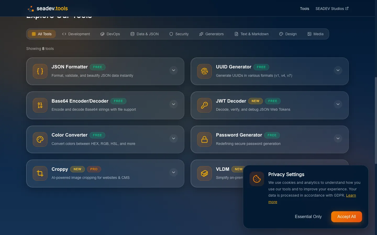 SEADEV Tools Categories